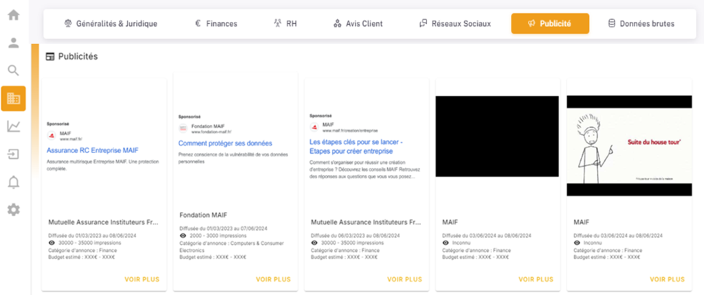 Interface des publicités