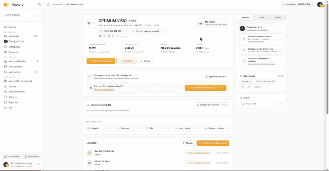 La fiche entreprise