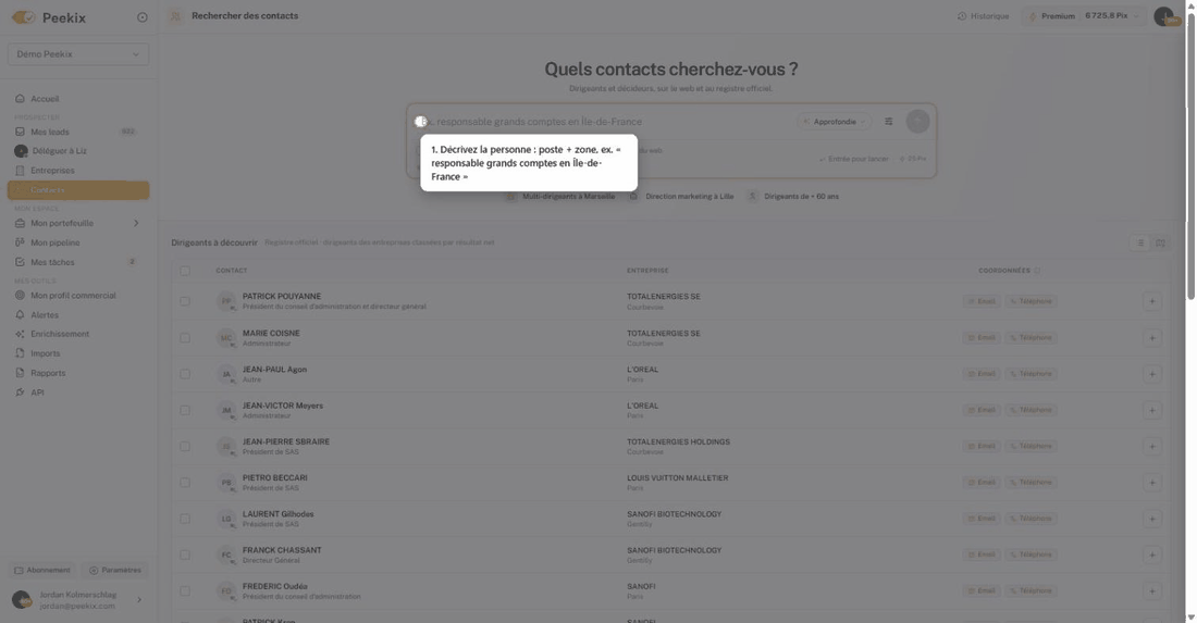 La recherche Contacts