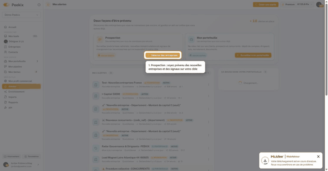 Alertes : prospection et portefeuille